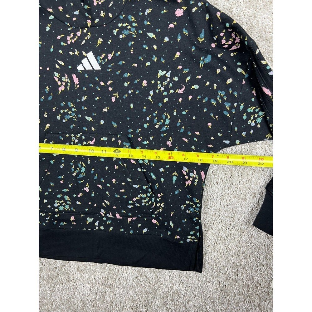 Adidas Girls Floral Hoodie Black Multicolor Pullover Sweatshirt Size S 7/8 NWT - Picture 2 of 8
